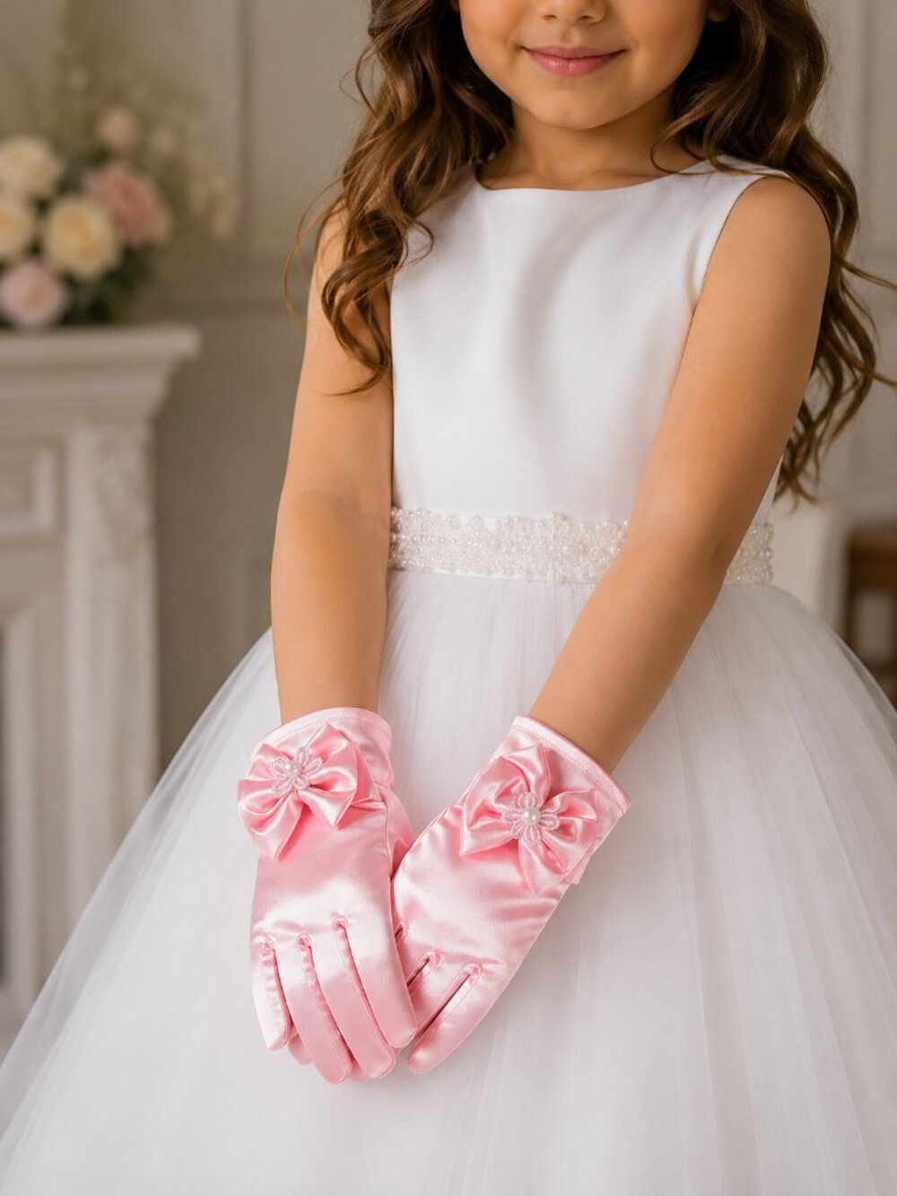 Pink Satin Gloves for Girls